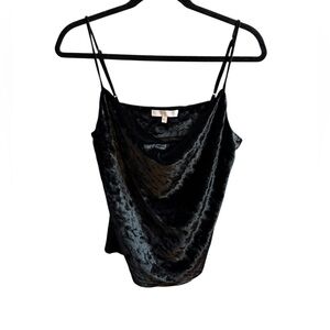 WAYF Black Velvet Cami Tank Top Soft Luxe Sleeveless Blouse Date Night Holiday S